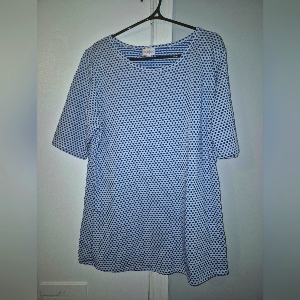 Lularoe 3XL Irma Blue and White Polka Dot Top